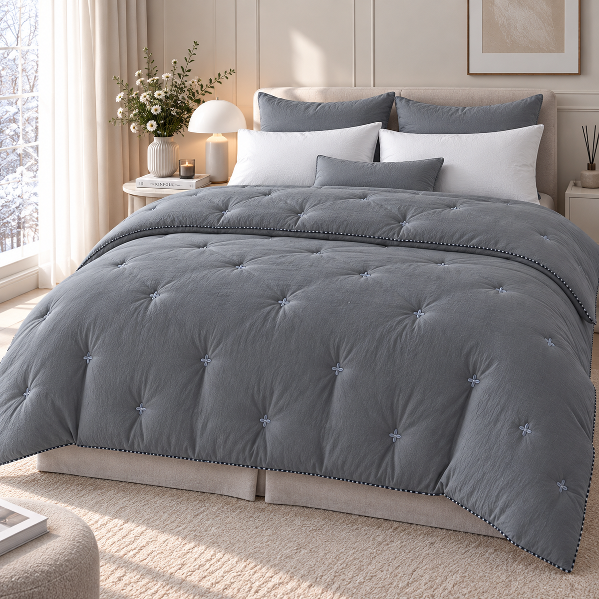 Blue Flower Stitch Pattern Comforter (2 Colors)