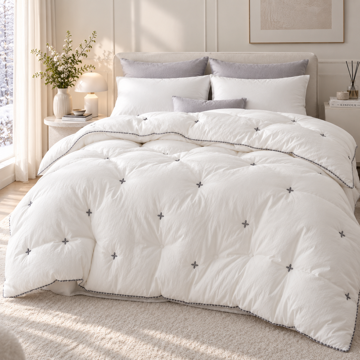 Blue Flower Stitch Pattern Comforter (2 Colors)