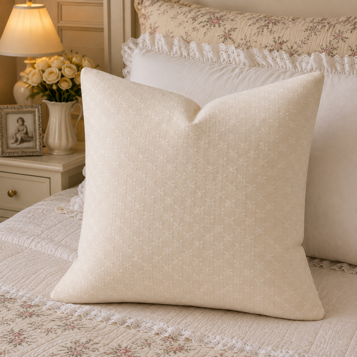Heritage Bloom Canvas Throw Pillow Cover (4 Colors)