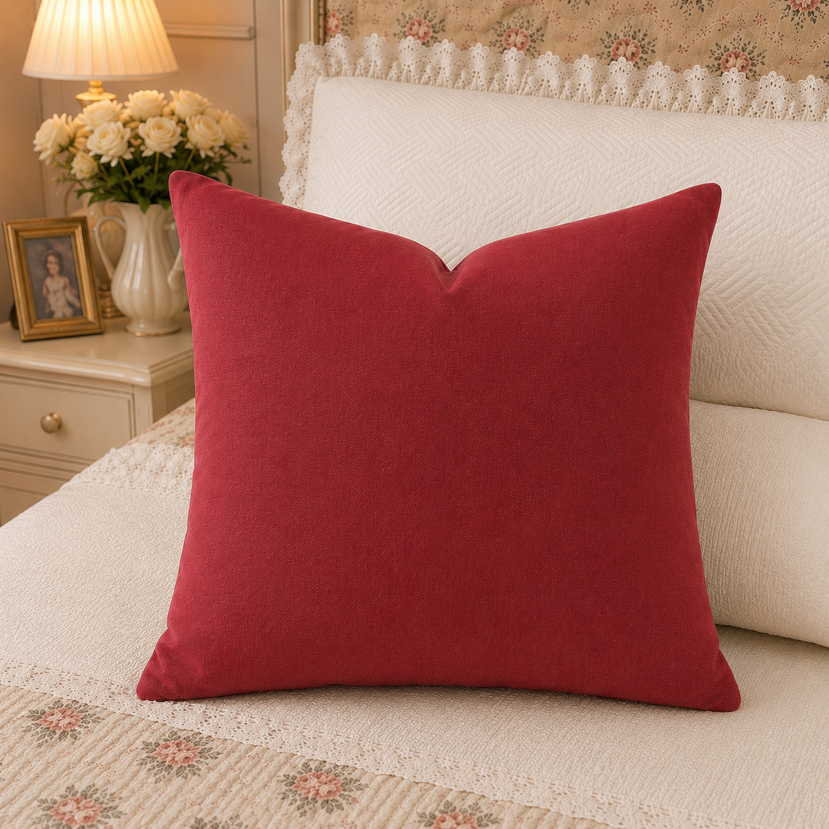 Velvet Rose Canvas Throw Pillow Cover