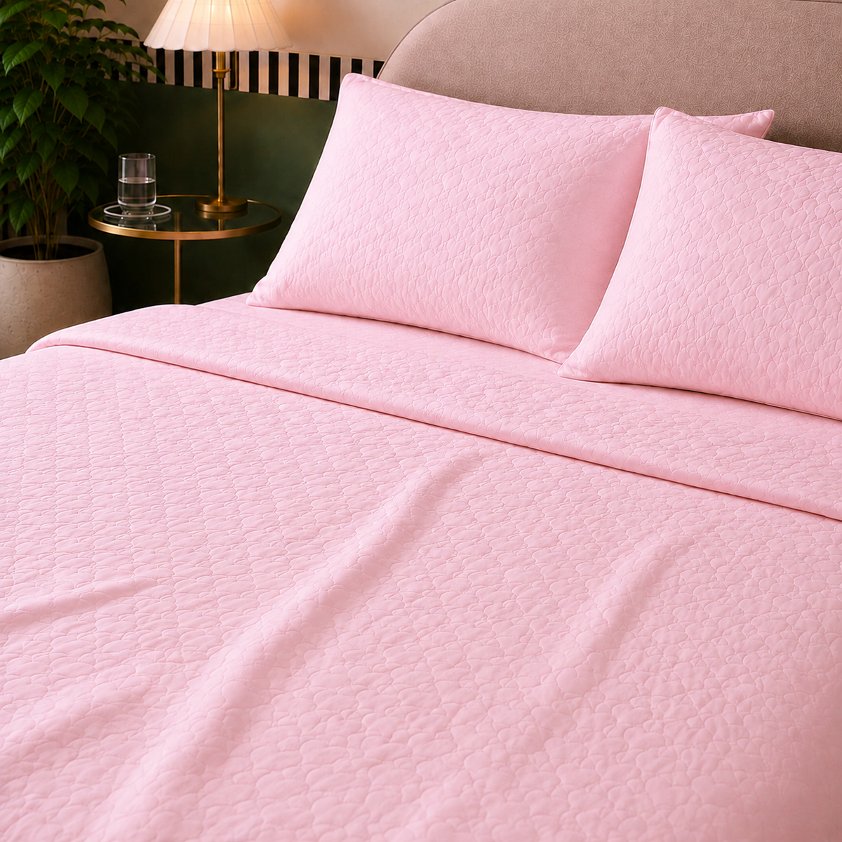 Silk Aura Pink Premium Quilted Mattress Pad
