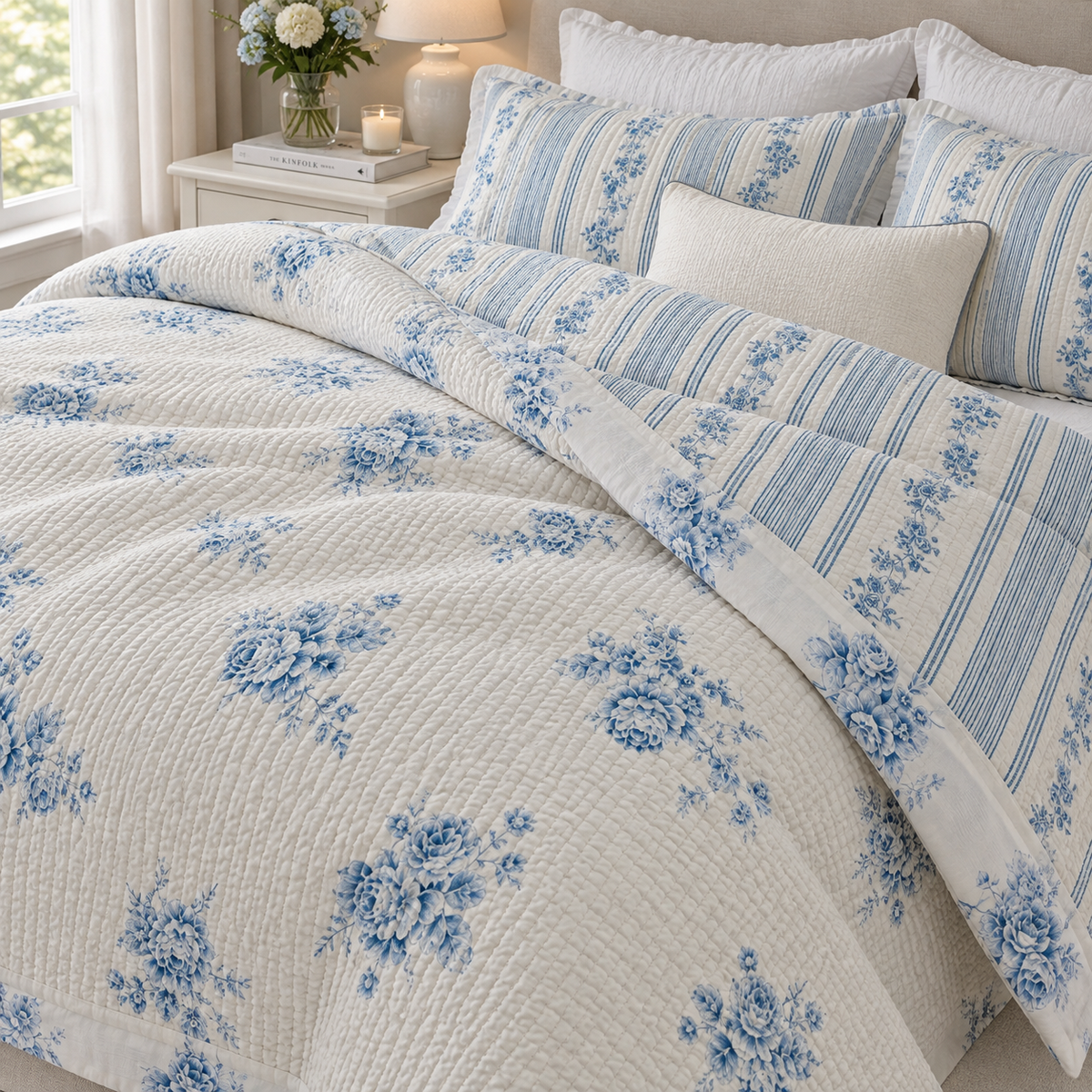 Porcelain Blue Floral Mattress Pad