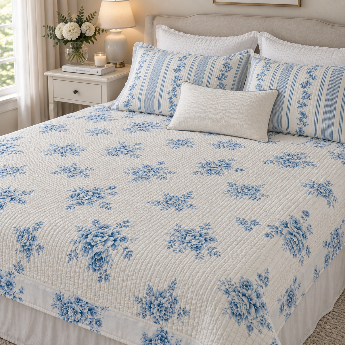 Porcelain Blue Floral Mattress Pad