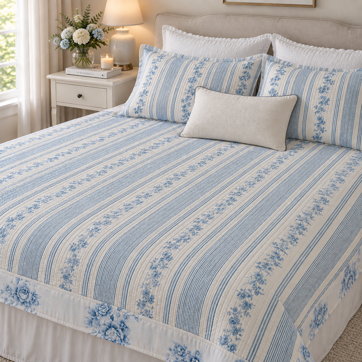 Porcelain Blue Floral Mattress Pad